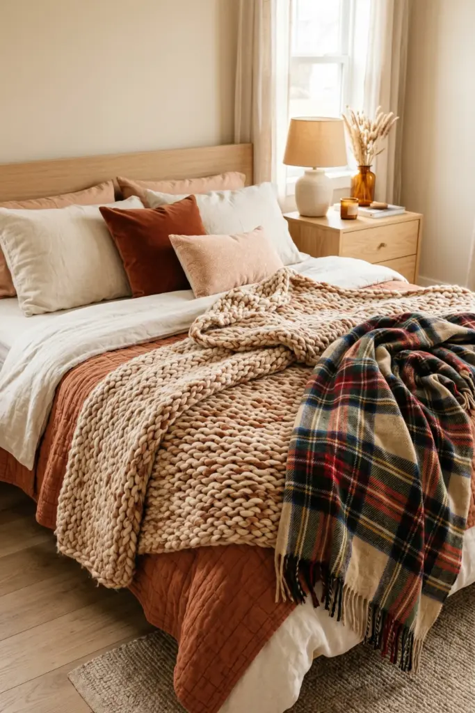 chunky-knit-blankets-plaid-throws-fall-bedroom-decor