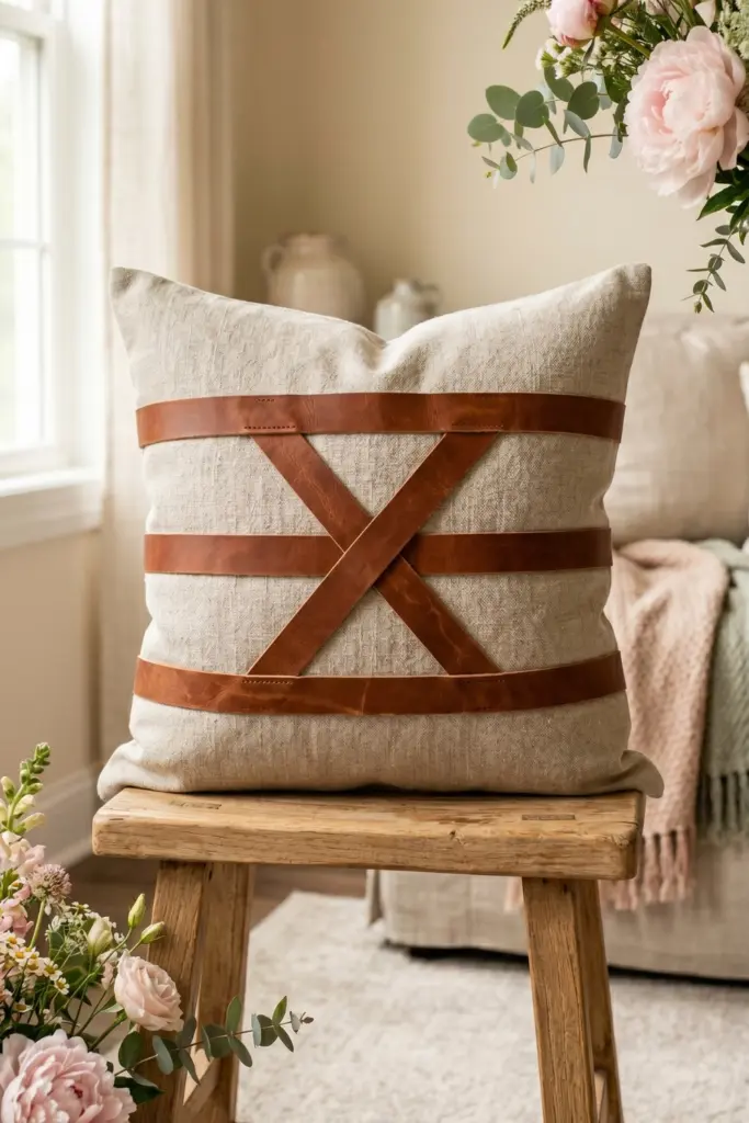 leather-strap-pillow-modern-rustic-linen-cover