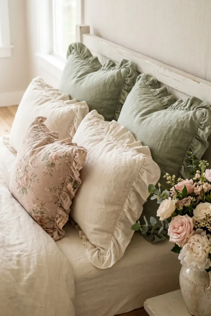 ruffled-shabby-chic-pillows-vintage-decor