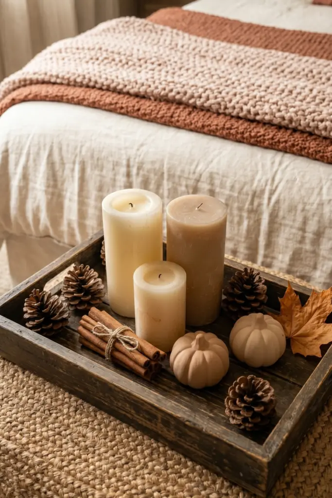 rustic-wooden-tray-candles-fall-bedroom-decor