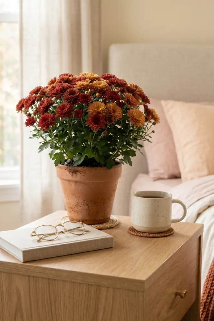 small-potted-mums-nightstand-fall-bedroom-deco