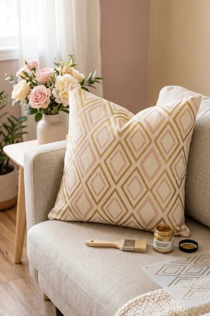 stenciled-pattern-pillow-geometric-floral-fabric-paint