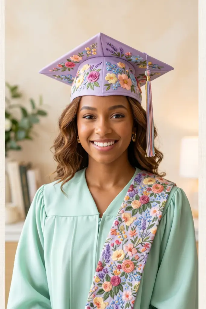 academic-graduation-cap-gowns-floral-embroidered-caps-ideas