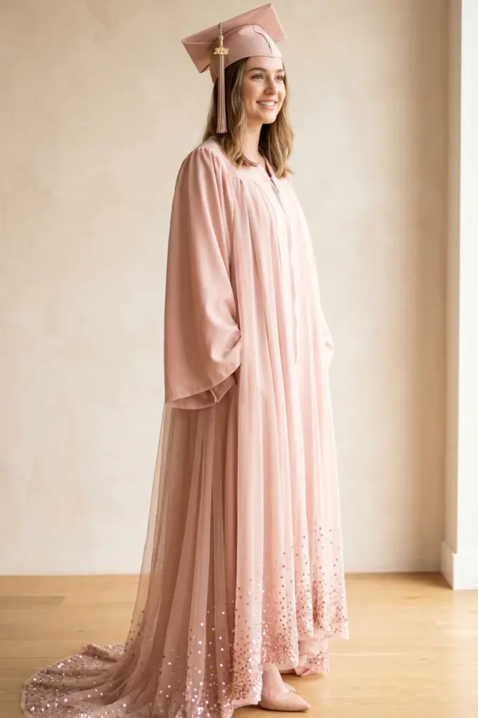 elegant-fashionable-graduation-cap-gown-blush-pink-sequin-embellished-gown