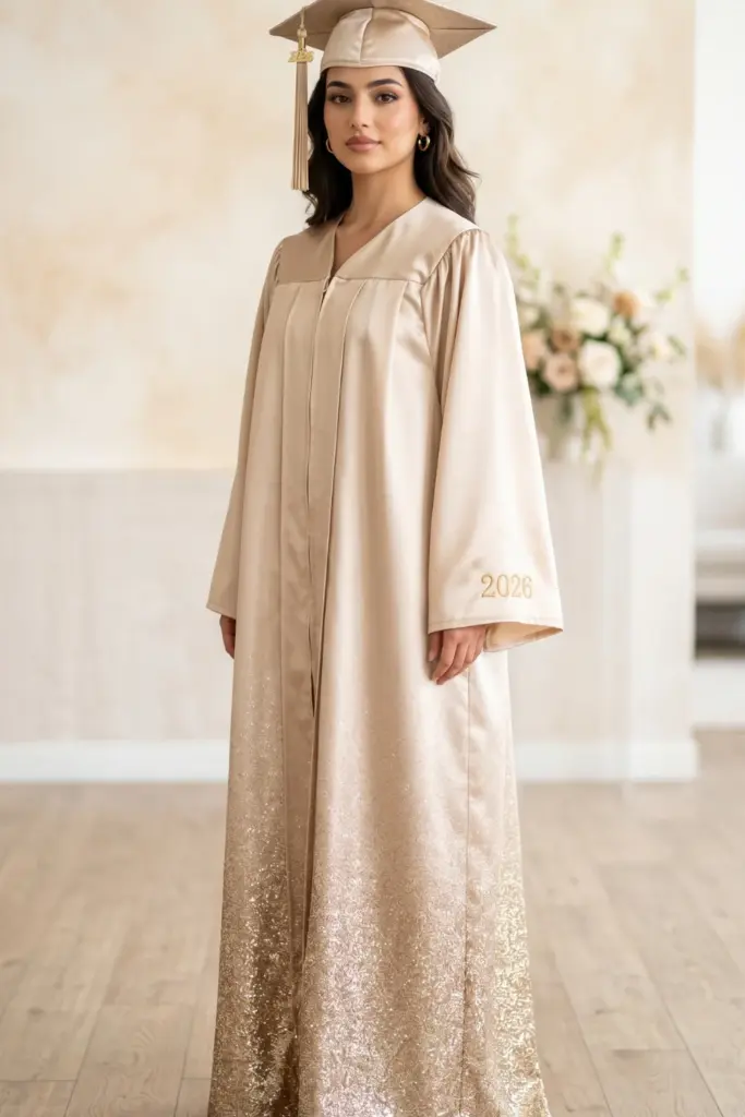 elegant-fashionable-graduation-cap-gown-champagne-glitter-gradient-gown