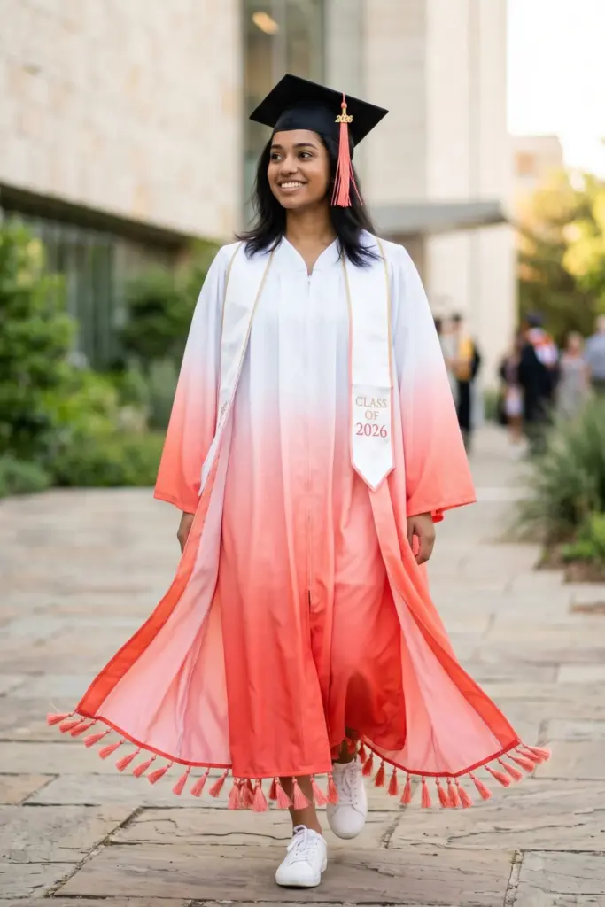 elegant-fashionable-graduation-cap-gown-coral-ombre-tassel-accents