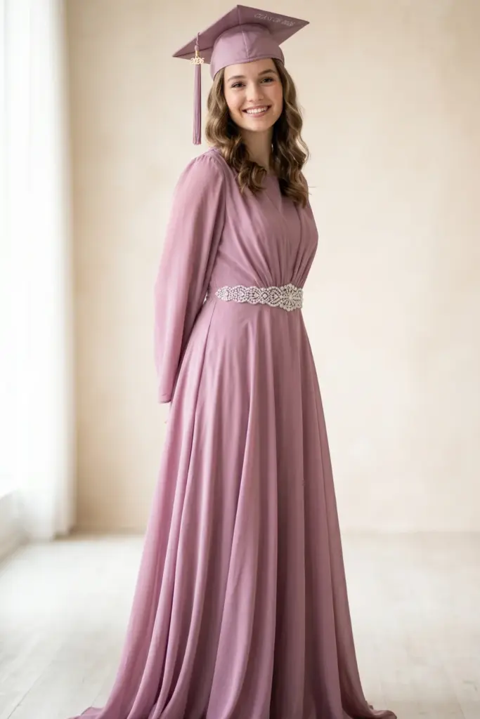 elegant-fashionable-graduation-cap-gown-mauve-chiffon-rhinestone-belt