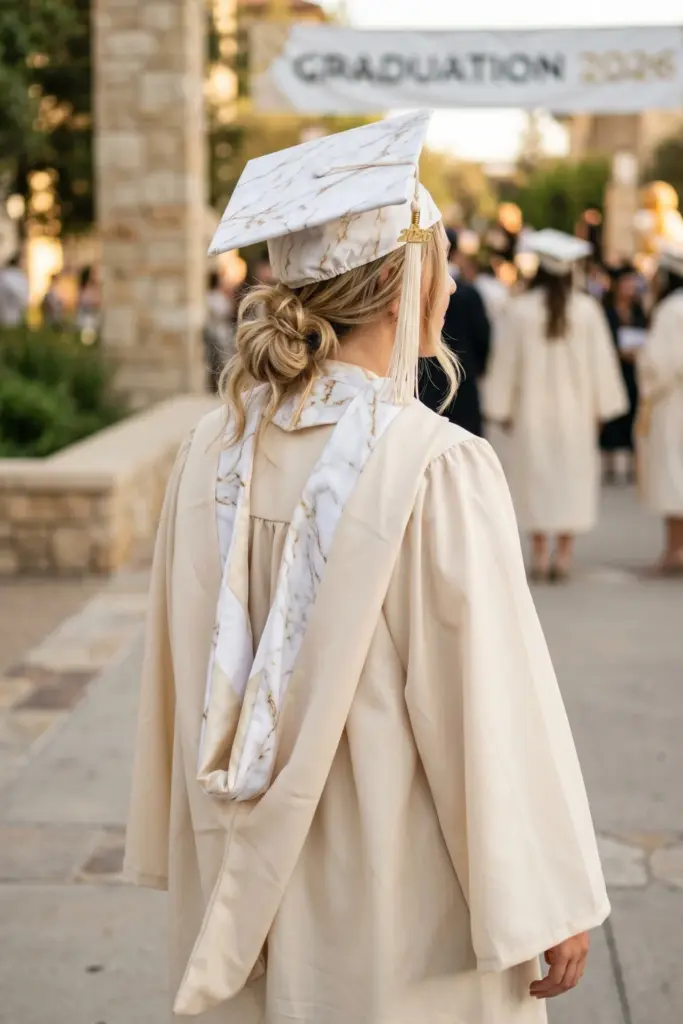 elegant-fashionable-graduation-cap-gown-white-gold-marble-print