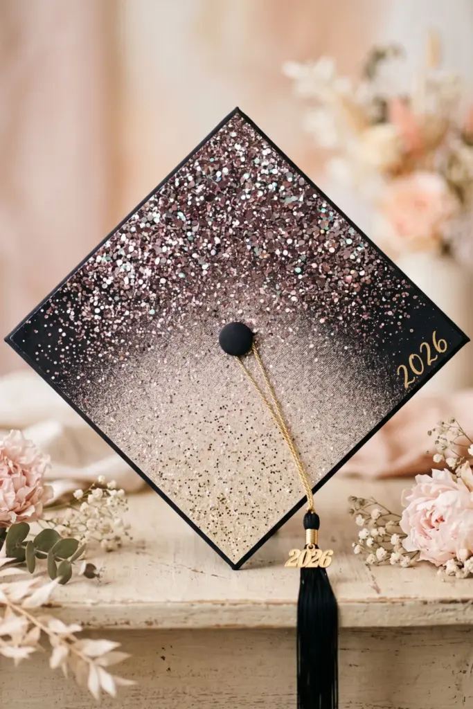 glitter-ombre-diy-graduation-cap-decor