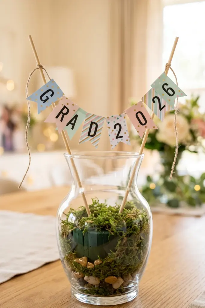 graduation-centerpiece-bunting-banner-vase-ideas