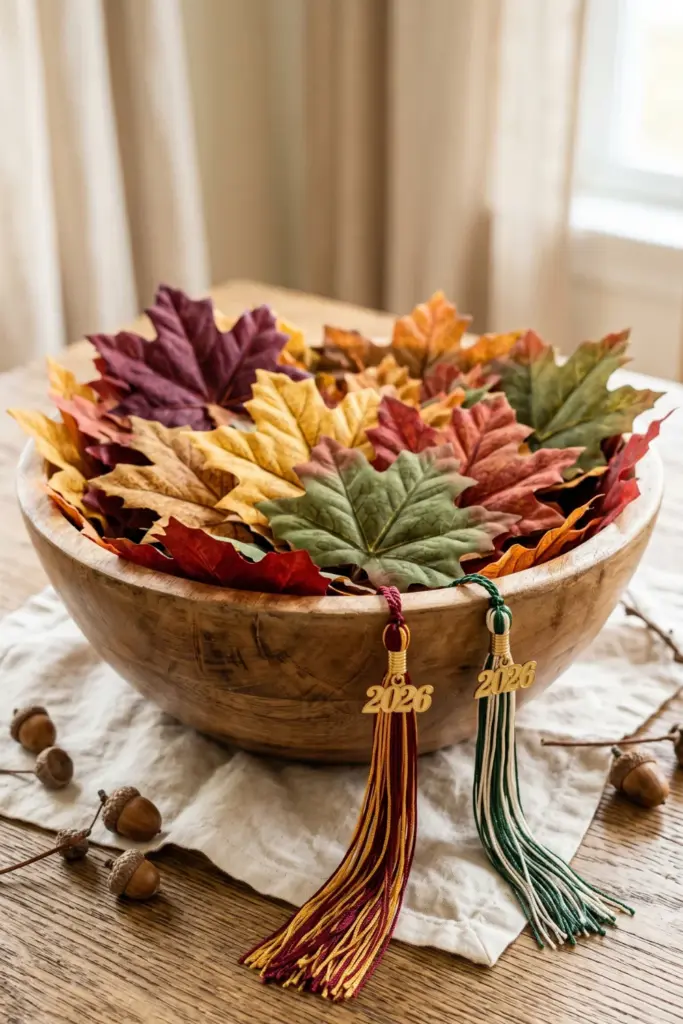 graduation-centerpiece-maple-leaf-tassel-bowl-ideas