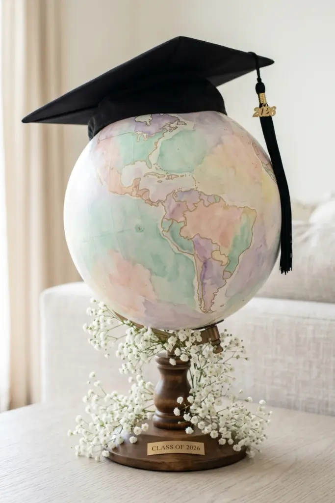 graduation-centerpiece-watercolor-globe-flowers-ideas