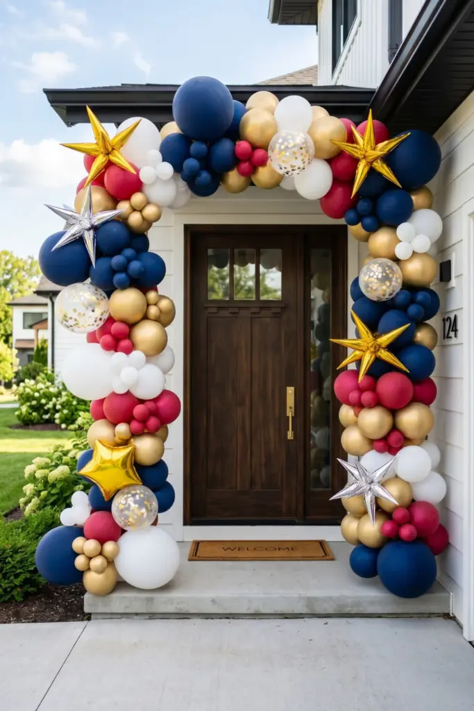 graduation-entryway-decorations-balloon-arch-front-door-ideas