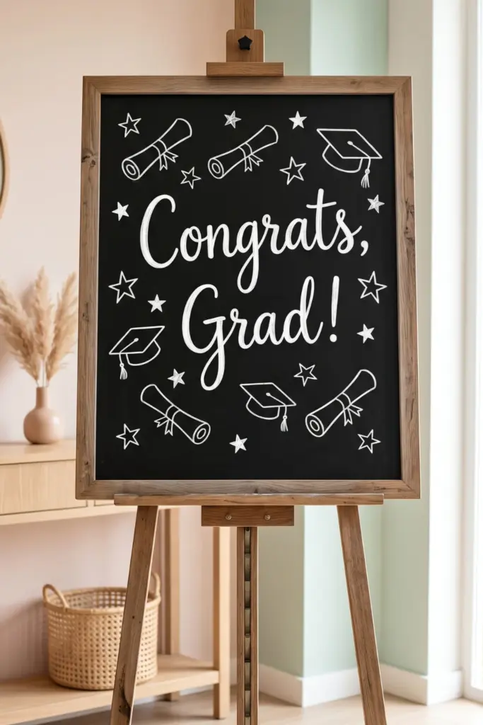 graduation-entryway-decorations-chalkboard-sign-congratulations-message-ideas