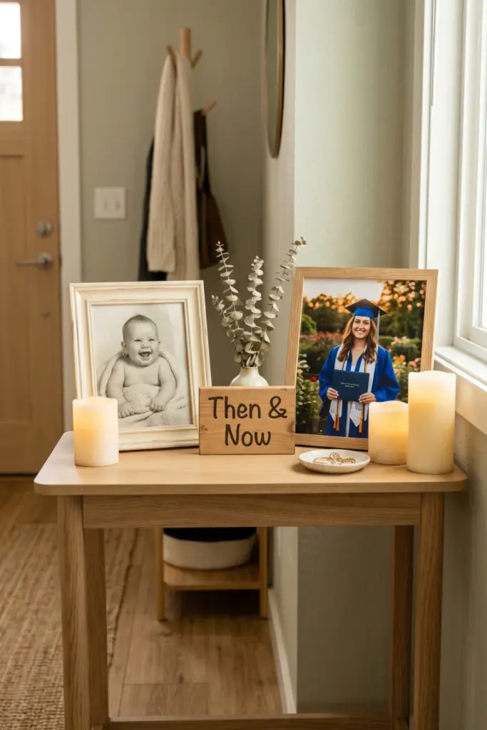 graduation-entryway-decorations-memory-table-baby-senior-pictures-ideas