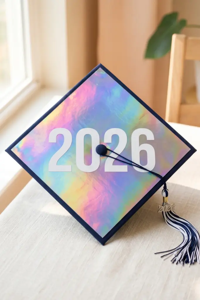 holographic-iridescent-diy-graduation-cap-decor