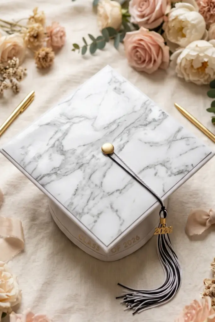 marble-effect-diy-graduation-cap-decor