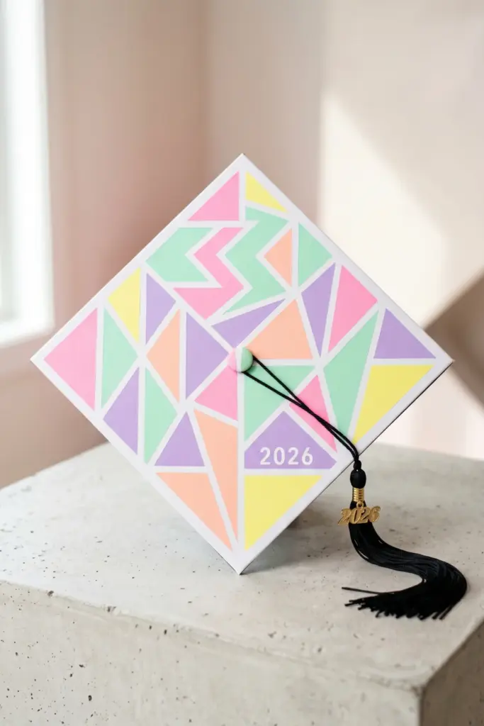 neon-pastel-geometric-diy-graduation-cap-decor