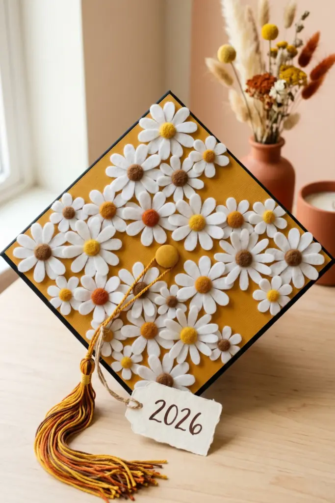 retro-70s-daisies-diy-graduation-cap-decor