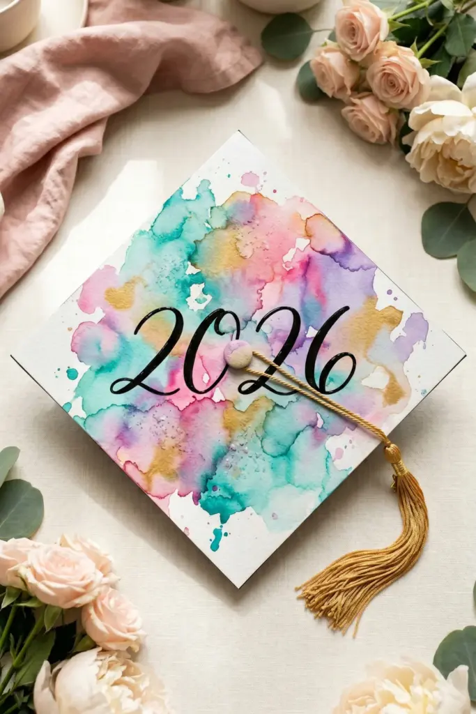 watercolor-abstract-diy-graduation-cap-decor