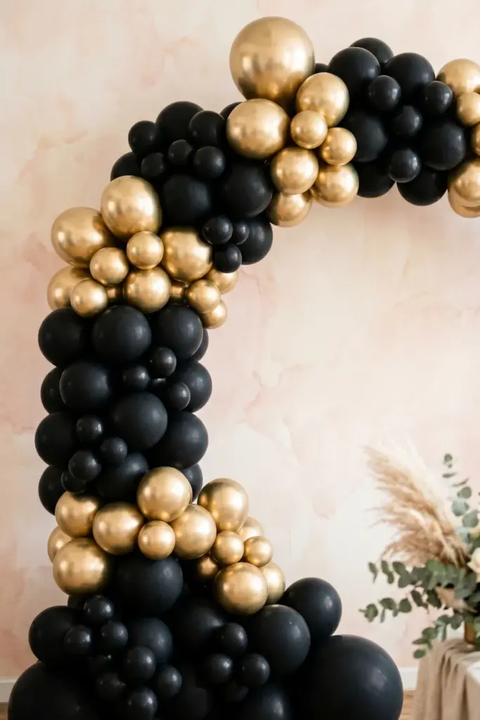 gold-black-elegant-graduation-arch-graduation-balloon-garlands-designs-ideas