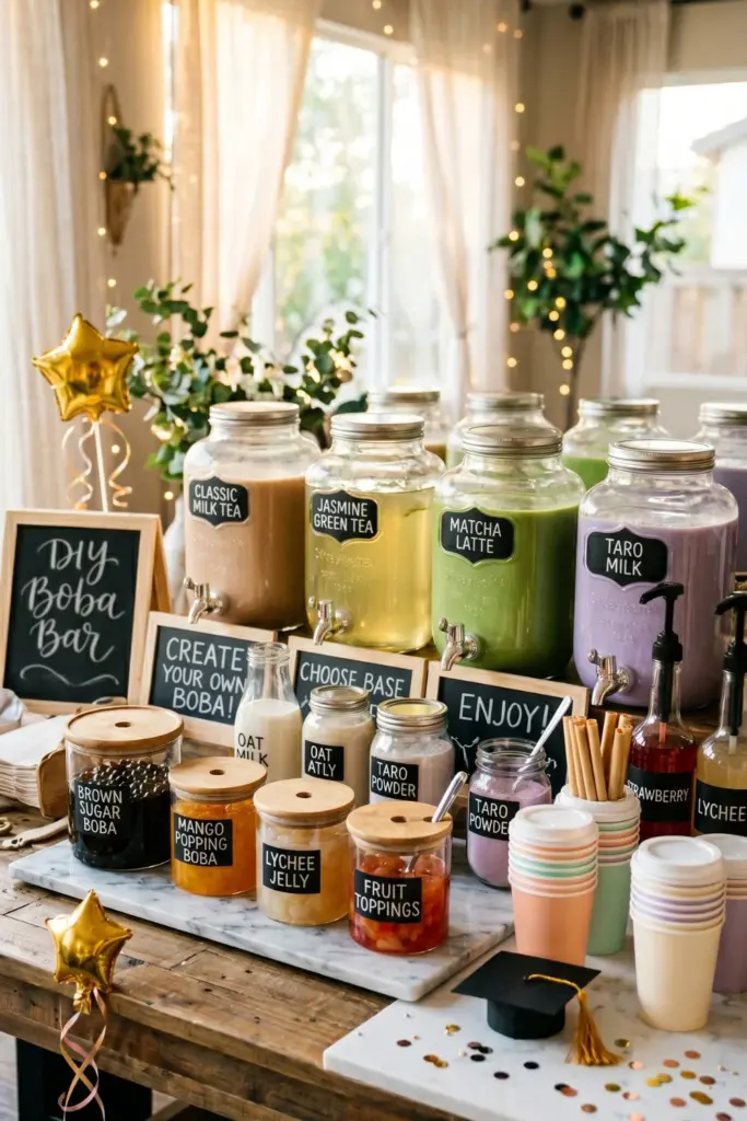 interactive-food-stations-diy-ramen-taco-bubble-tea-graduation-party-viral-trends-2026-design-ideas