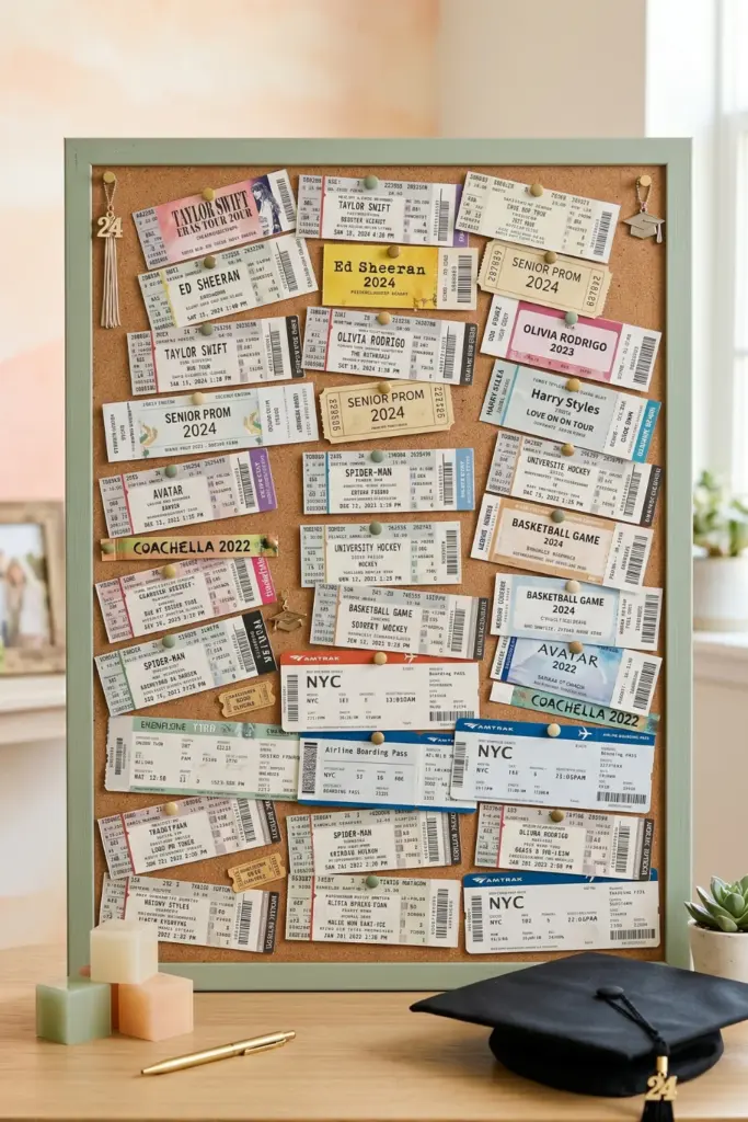 ticket-stub-keepsake-board-graduation-memory-table-styling-ideas